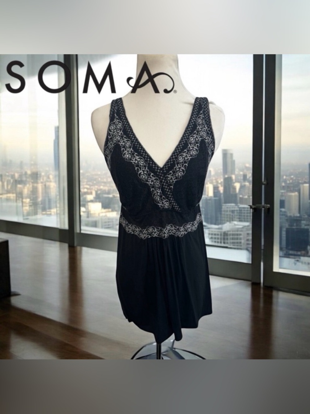 Soma Cool Nights Black Lace babydoll Nightgown